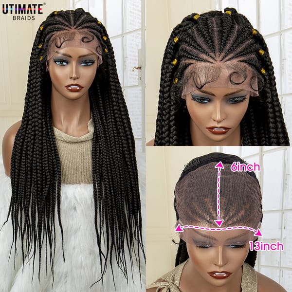 New Afro Styles Synthetic Braided Wig Knotless Cornrow Braids Lace Front Wigs 28 Inches Hair Wig for American Brazilian Women