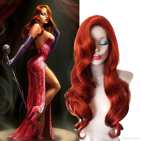 28" 70cm Copper Red Jessica Rabbit Long Wavy Anime Cosplay Hair Wig