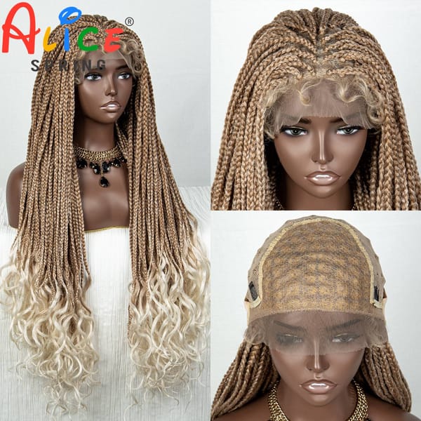 36 Inches Synthetic Braided Lace Front Wigs 613 Crochet Braid Lace Wig with Baby Hair for Black Women Knotless Box Braiding Hair