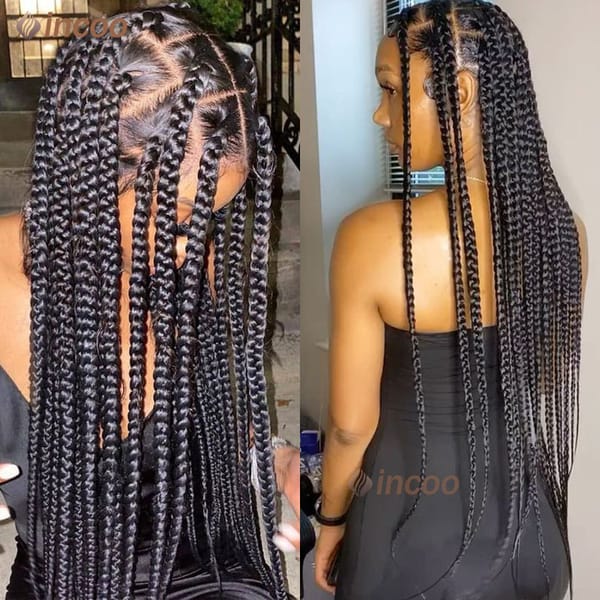 36 Inch Synthetic Full Lace Braided Wigs Women Big Square Black Braided Wigs With Baby Hair Jumbo Knotless Wig Braide African