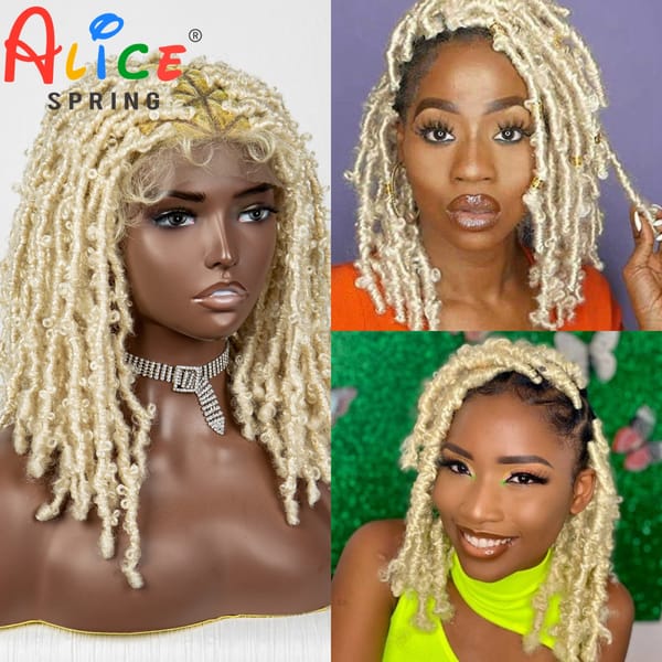 613 Blonde Synthetic Full Lace Braided Wigs Knotless Crochet Hair Wig for Black Women Colorful Butterfly Locs Box Braiding Wigs