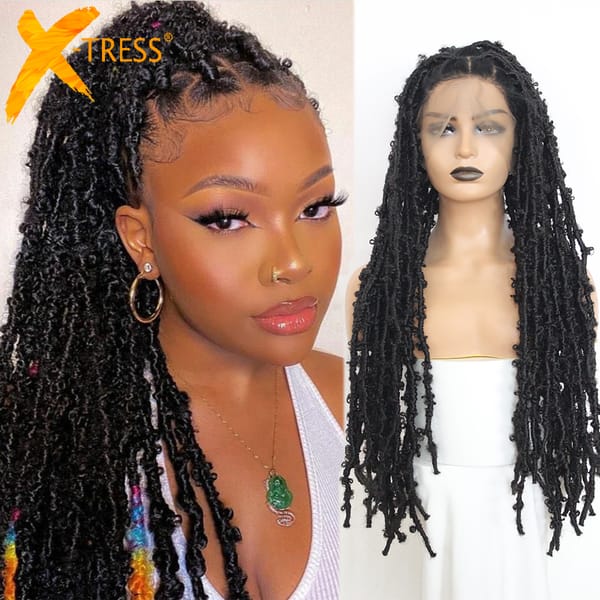 Full Lace Synthetic Braided Wigs For Women Butterfly Distressed Locs Lace Frontal Crochet Braids Hair Wig 100% Hand Made X-TRESS