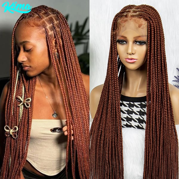 KIMA Synthetic Ginger Cornrow Box Braided HD Full Lace Braided Wigs For Black Women KnotlessCrochet  Braiding Hair Wigs