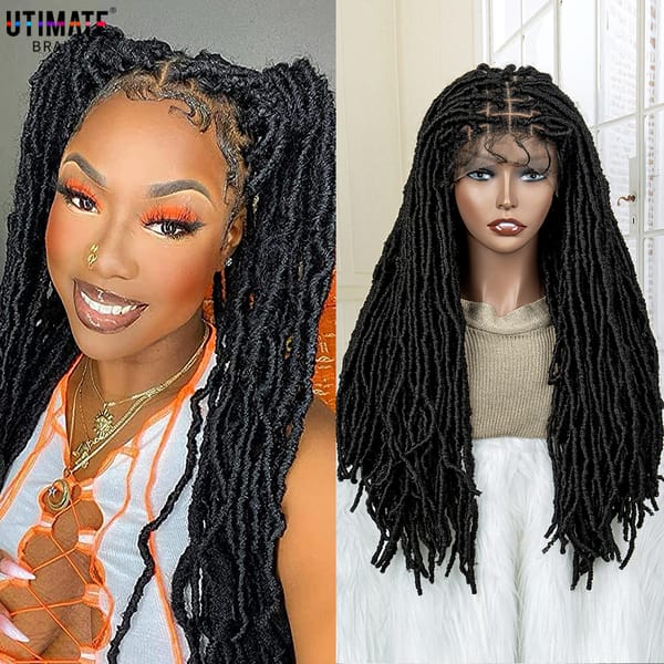 Synthetic Dreadlocks Braided Wigs for Black Women Lace Frontal Knotless Locs Box Braiding Wigs with Baby Hair 26'' African Wigs
