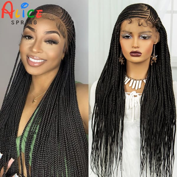36 Inch Cornrow Braided Wigs Synthetic Lace Front Braids Wig Natural Knotless Braiding Hair Wig with Baby Hair for Black Women