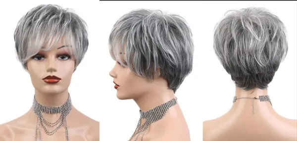 New Sexy Short mix grey Women's Cosplay Party Synthetic hair wigs