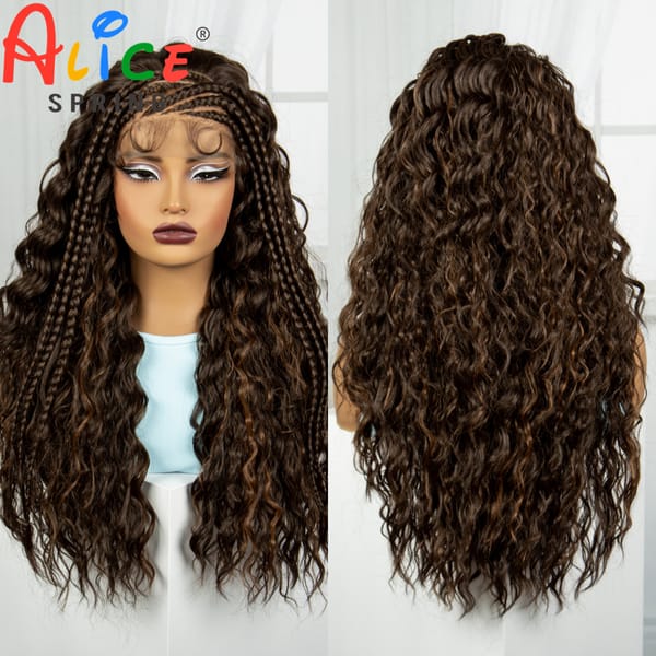 4-30 Water Wave 26 Inches Synthetic Braided Wigs Lace Braided Wigs Curly Knotless Box Braids Wigs With Baby Hair for Black Woman