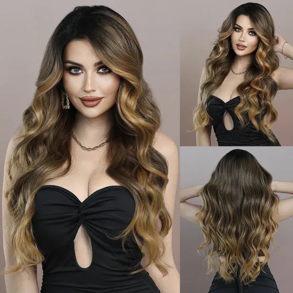 Long Wave Ombre 7Color Mix Blonde Black Wig Good Quality Wigs for Women's Cosplay Daily Natural Hair Heat Resistant