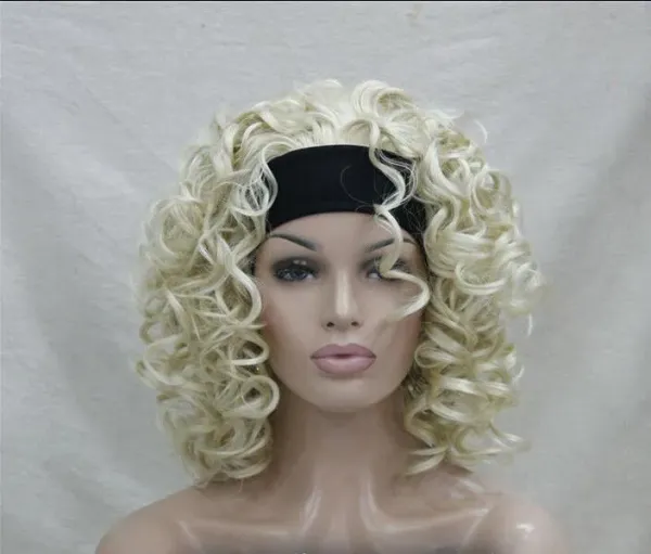 free shipping Ladies Bleach Short Blonde Curly Spiral 3/4 Half Headband Cosplay Hair Wig