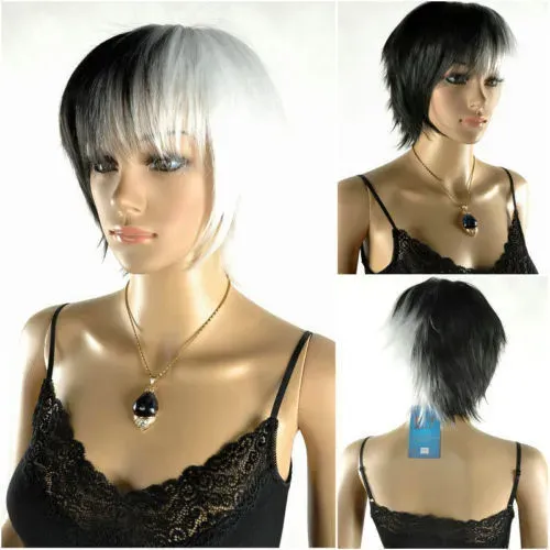 free shipping Latest New Short Black & White Woman Girl Like Cosplay hair Wig