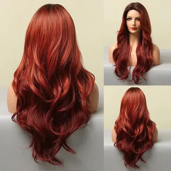 Lolita Long Wine Red Curly Cosplay Women Synthetic Party Hair Wigs