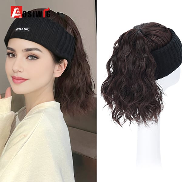 AOSI Synthetic Short Curly Ponytail Hat Wig Natural Fake Hair Extension Wig wiht Hat Adjustable Shade Baseball Cap Wig