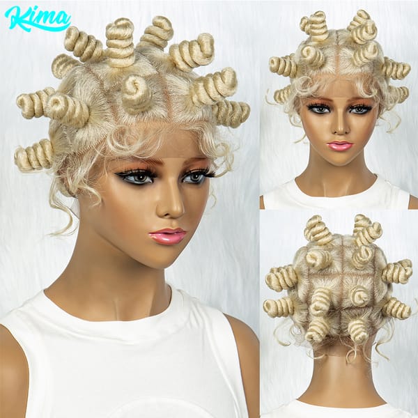 Blonde Bantu Knotless Box Braided Wig Synthetic Lace Front Braided Wig Buns Full Lace African Braiding Hair For Black Women