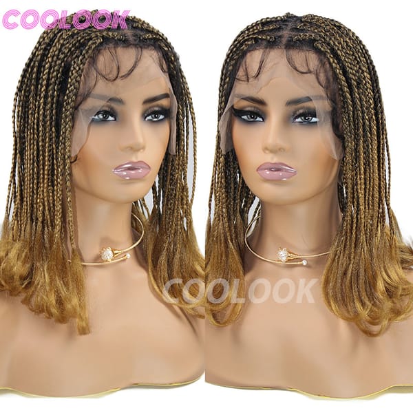 Synthetic Braided Wigs Ombre Blonde Full Lace Front Wigs Box Braided Lace Wig With Baby Hair For Black Women Afro Wig 12 Inches