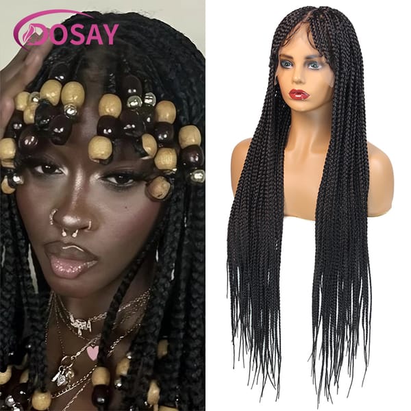 32" Synthetic Wig Dosay Front Bangs Knotless Box Braids  Black Braid Braided Wigs Lace Front Wig For Black Women Durable Hair