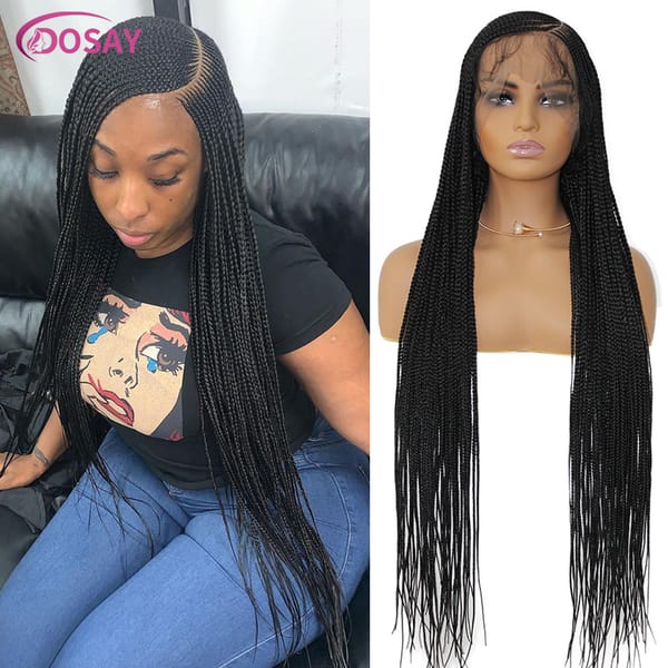 Synthetic Braided Wigs Full Lace Frontal Cornrow Braids Wig For Black Women Locs Goddess Box Braids Wig With Baby Hair Side Part