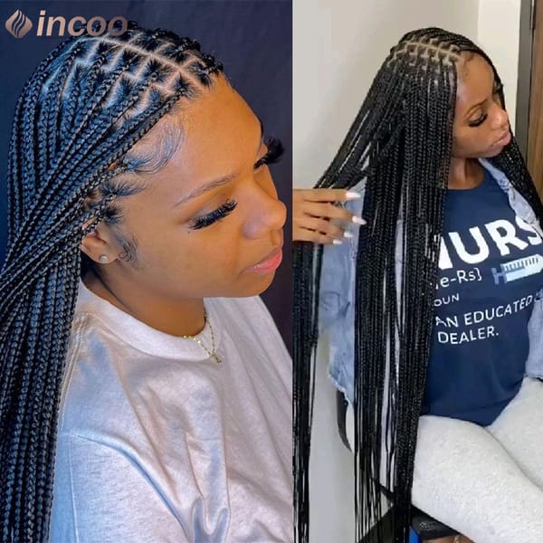 Synthetic 36" Full Lace Braided Wigs Small Box Braids Lace Front Wigs Cornrow Knotless Braided Wigs African Square Hair Wigs