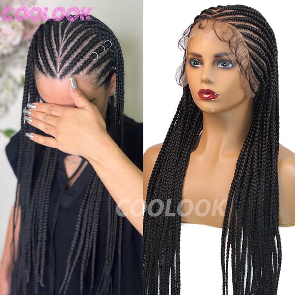 36" Full Lace Braided Wigs Synthetic Tribal Braids Wig Jumbo Knotless Box Braid Wigs Cornrow Wig For Black Women African Hair