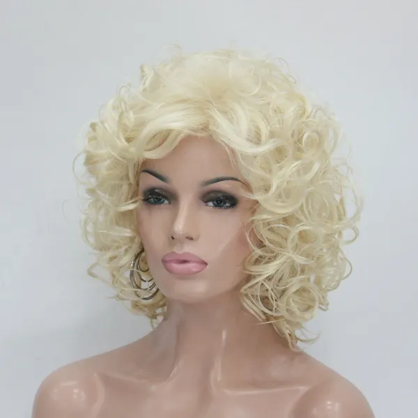 Fashion 40cm Length Blonde Curly Women's Cosplay Synthetic Hair Wig