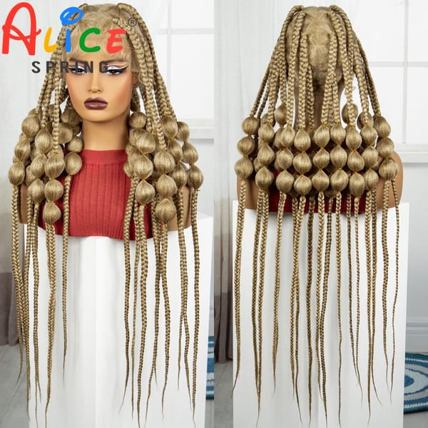 40 Inch Blonde Synthetic Full Lace Braided Wigs Synthetic Knotless Handmade Bantu Braids Lace Wig With Baby Hair For Black Women