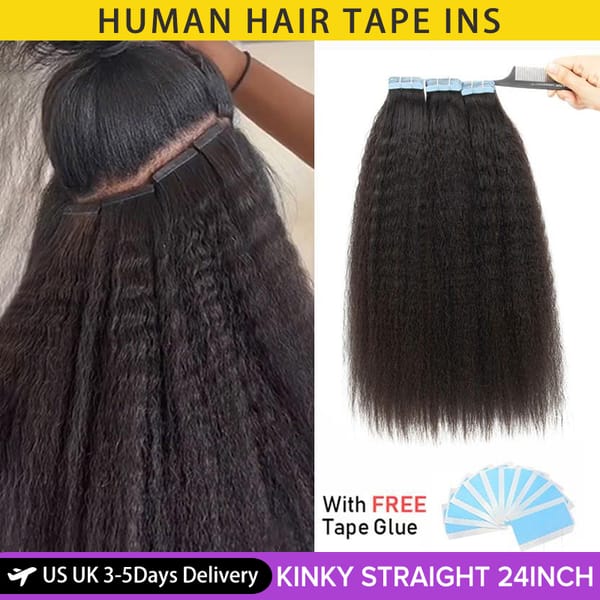 MRS HAIR Kinky Straight Tape in Extensions Tape Extensions Human Hair Cuticle Remy Yaki Tape in Hair Extensions 12-26 inch 20pcs
