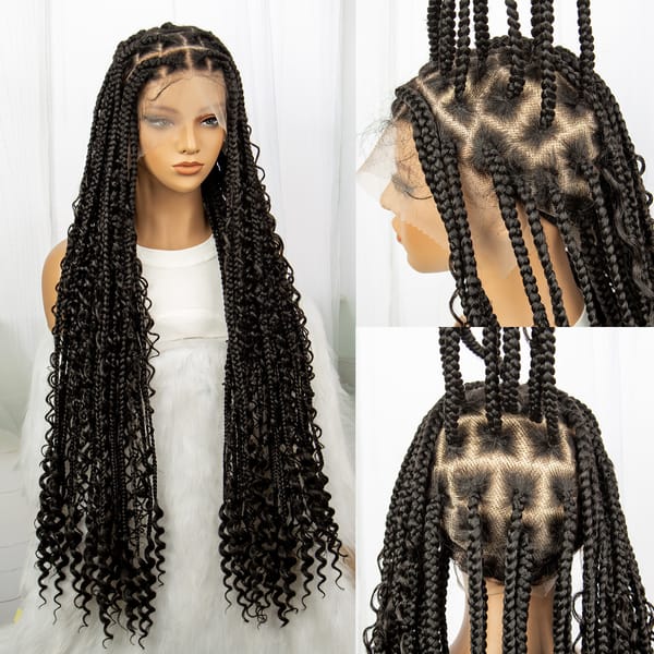 Synthetic Full Lace Box Braided Wigs African Braided Wigs with Baby Hair Bohemian Braids Wigs for Women 36 Inches Long Braiding