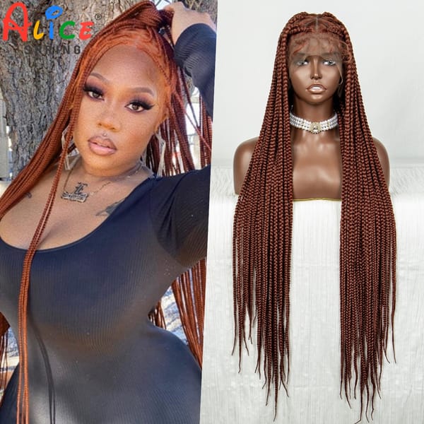 36 Inch Straight Synthetic Full Lace Braided Wigs Crochet Braiding Hair Wig with Baby Hair for Women Big Knotless Box Braids Wig