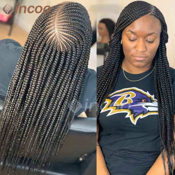 36 Inches Synthetic Full Lace Frontal Braided Wigs For Black Women Side Part Cornrow Braided Wigs With Baby Hair Afro American