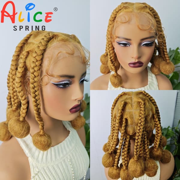 12 Inches Ombre 27#Synthetic Braided Wigs Transparent Lace Front Kontless Box Braiding Wigs With Baby Hair for Black Women