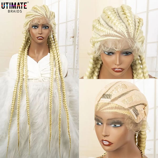 613 Color Synthetic Knotless Box Braided Wig 36 Inches African American Braiding Hair for Black Women Lace Frontal Braids Wig