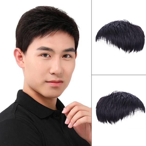 Men's Natural Black Short Wigs Straight Wig Hair Clip-on Toupee Hair Men The Top of The Head Wigs Replacement Wigs