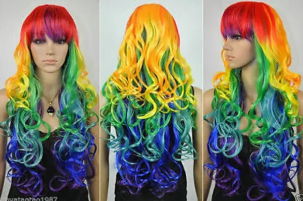 WIG free shipping NEW ARRIVAL-Lady Sexy Long wavy multicolored mix Party Hair Wig 21