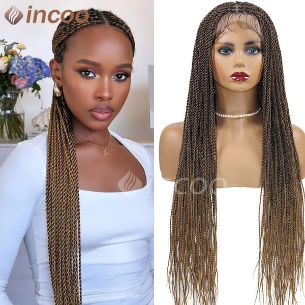 Senegalese Twist Full Lace Wig Synthetic Knotless Box Braided Wigs For Women 36 Inches Lace Frontal Wig With Baby Hair Braiding