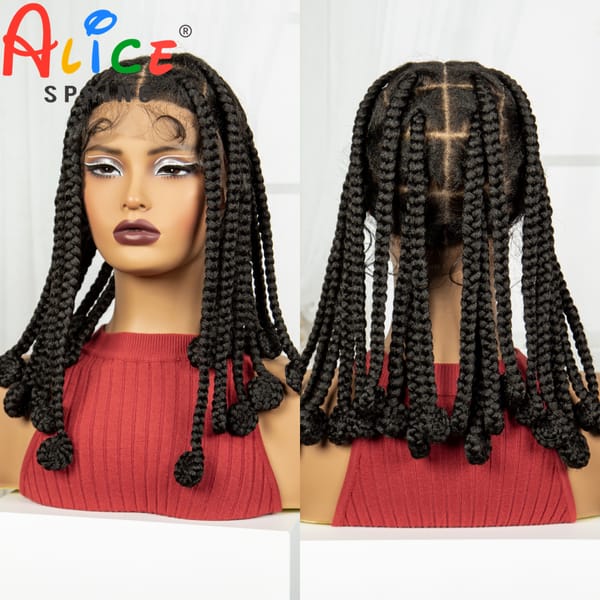 12 Inch Natural Synthetic Braided Wigs Transparent Full Lace Hair Wigs Bantu Knotless Box Braids with Baby Hair for Black Women