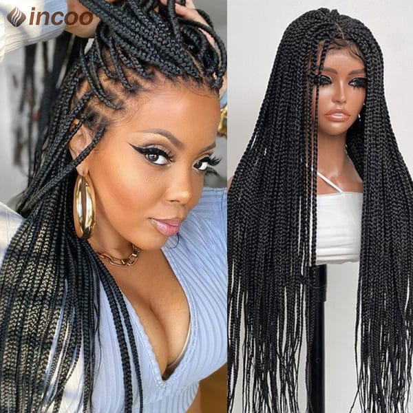Afro Full Lace Front Braided Wigs Synthetic Cornrow Braids Wig For Black Women 36 Inches Glueless Box Braided Wig With Baby Hair