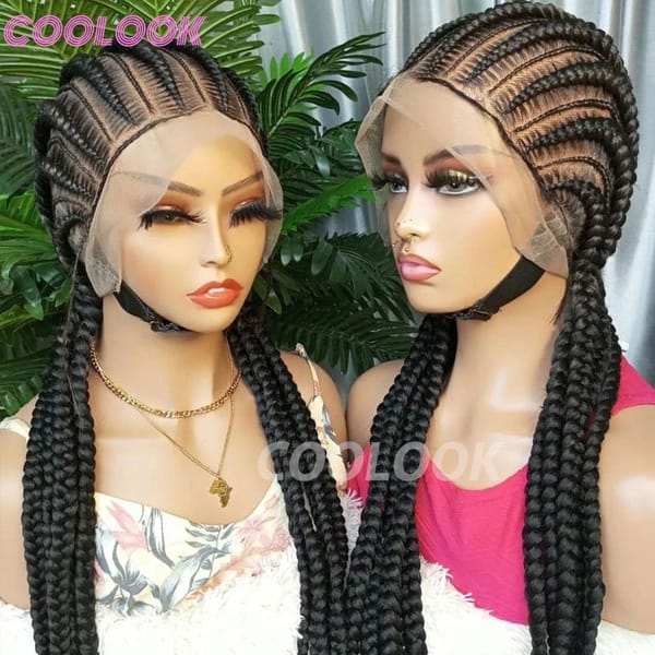 36" Synthetic Lace Front Wigs Jumbo Braided Wigs Full Lace Front Dutch Twins Cornrows Braids Wig For Black Women Crochet Hair