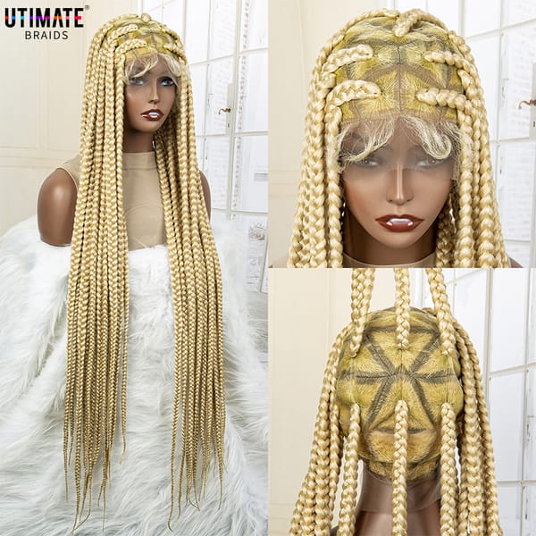 Synthetic Big Knotless Full Lace Braided Wigs Red Color Box Braids Wig with Baby Hair Lace Frontal Cornrow Braided Wig Daily Use