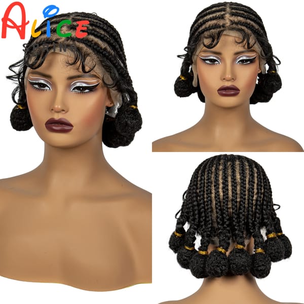 Synthetic Natural 10 Inch Cornrow Braids Braiding Hair Wig with Baby Hair Transparent Full Lace Wigs Bantu Braided Wig for Women