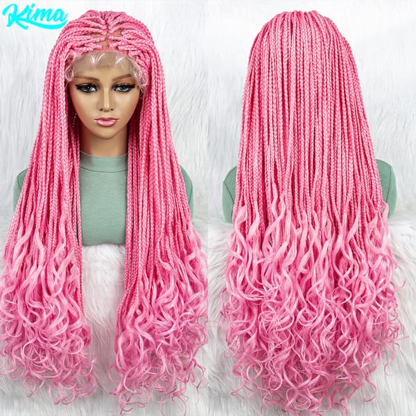 KIMA Braided Wigs Synthetic Lace Front Wig Braid African With Baby Hair Braided Lace Front Wigs Water Wavy Wigs