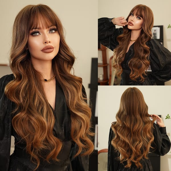 NAMM Long Synthetic Wig Long Body Wavy Dark Ombre Blonde Wig for Women Daily Party High Density  Hair Wigs with Bangs