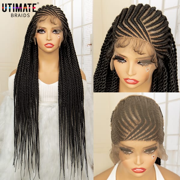 Synthetic Full Lace Wig 32 Inches Handmade Cornrow Knotless Box Braided Wigs with Baby Hair Twist Braided Wigs for Black Women