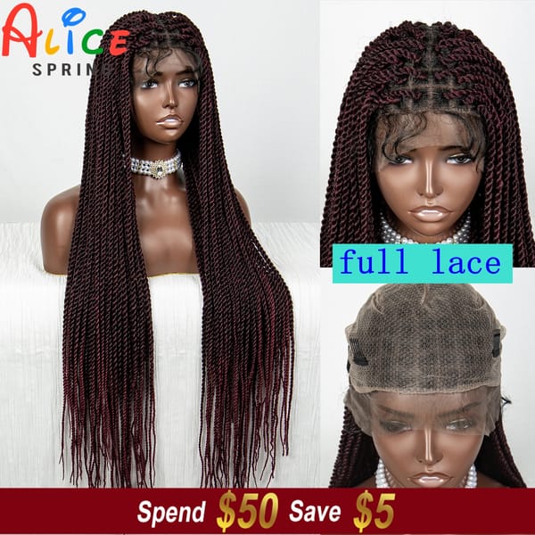 40 Inch Straight 99J Synthetic Full Lace Braided Wigs Crochet Braiding Hair Wig Pre Plucked with Baby Hair Braided Wig for Women