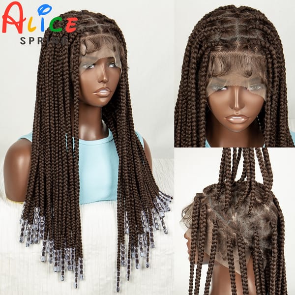Full Lace Braided Wigs with Beads Synthetic Lace Front Braided Wigs for Women Knotless Cornrow Twist Braids Wigs with Baby Hair