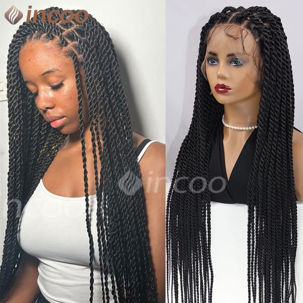 Full Lace Wig Twist Braids Synthetic Lace Front Wig 36Inch Square Knotless Box Braids Wig With Baby Hair Senegalese Braided Wigs