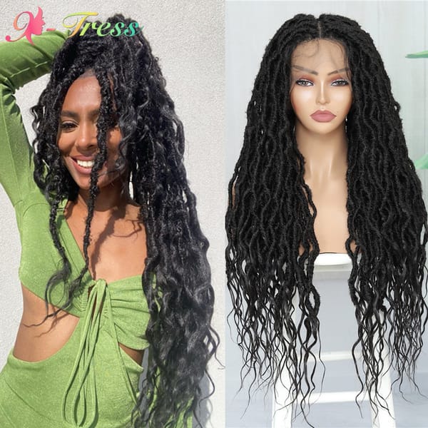 X-TRESS 32 Inch Goddess Faux Locs Full Lace Braided Wigs Synthetic Lace Front Wig for Black Women Pre Plucked with Baby Hair