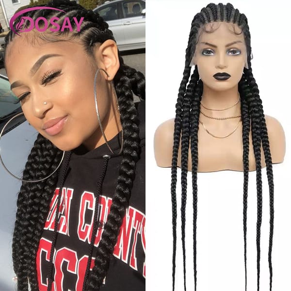 Dosay 36" Synthetic Double Dutch Cornrow Braided Wigs Hair Front Lace Wig Femme Ginger Pink Brown Goddess Braids Box Braiding