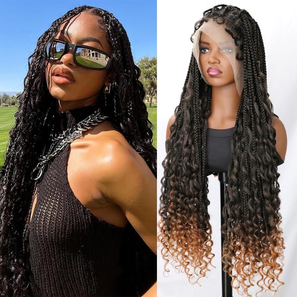 Synthetic Full Lace Frontal Wigs 32Inch Knotless Box Braided Wigs Hand Full double lace Braid Wig With Baby Hair for Black Women