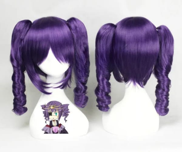 New Bleach katenkyoukotsu Short Purple Curly Cosplay Party Hair Wig With 2 Clip Ponytail