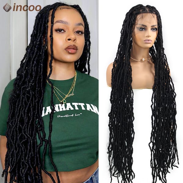 Butterfly Locs Full Lace Synthetic Wig 40Inch Goddess Square Box Braided Wig Dreadlocks Knotless Braids Lace Wig With Baby Hair