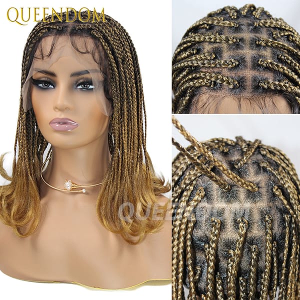 Synthetic Braided Wigs Ombre Blonde Full Lace Front Wigs Box Braided Lace Wig With Baby Hair For Black Women Afro Wig 12 Inches